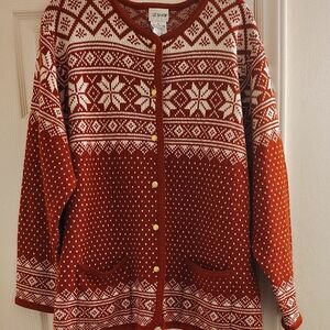Liz Baker Red and White Snowflake Cardigan